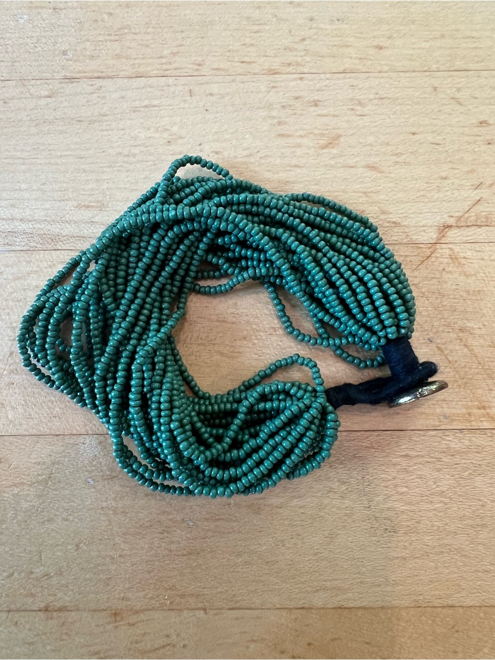 INK & ALLOY Multi Strand Green Glass Seed Bead Brass Toggle Bracelet Boho